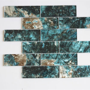 48x148mm Lake blue Glitter Glass Mosaic Tile for Bathroom Wall Decoration Thailand Factory production
