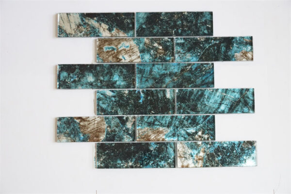 48x148mm Lake blue Glitter Glass Mosaic Tile for Bathroom Wall Decoration Thailand Factory production
