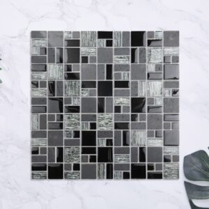 Black Stretching Square Stone Glass Mosaic Tile Lndoor Kitchen Bathroom Wall Decoration Tiles Stone Mosaic Factory