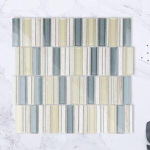 Blue yellow Marble and Rectangle Glass Mosaic Tile for Kitchen Bathroom Wall Decoration Tiles Factory Wholesale