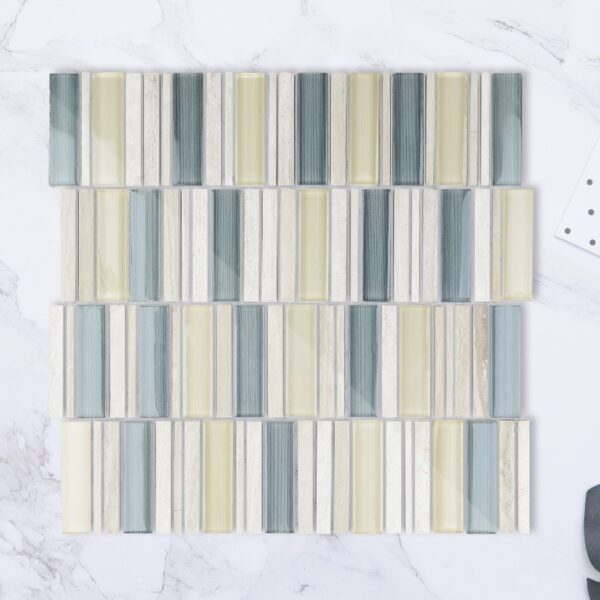 Blue yellow Marble and Rectangle Glass Mosaic Tile for Kitchen Bathroom Wall Decoration Tiles Factory Wholesale