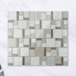 Gray Rectangle Glass Mosaic Tile Lndoor Kitchen Bathroom Wall Decoration Tiles Background Art Mosaic