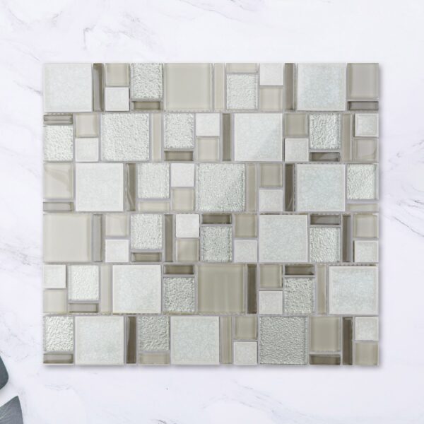 Gray Rectangle Glass Mosaic Tile Lndoor Kitchen Bathroom Wall Decoration Tiles Background Art Mosaic