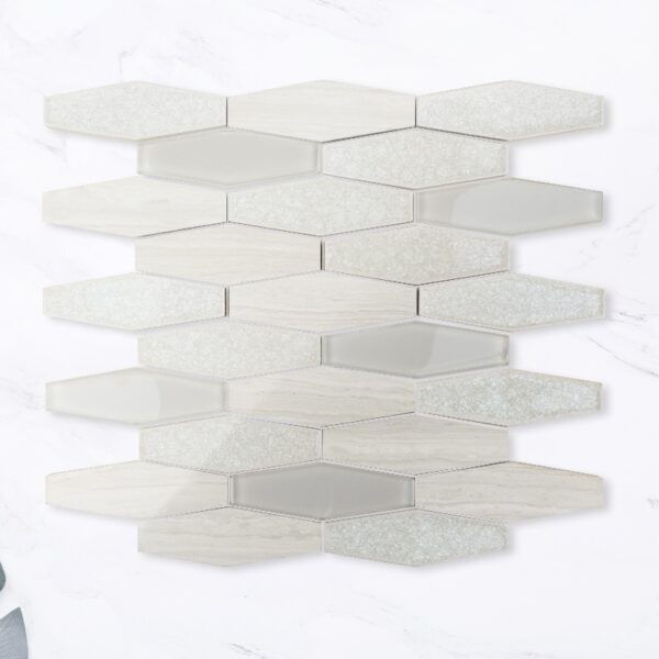 Grey Long Hexagon Stone Glass Mosaic Tile for Kitchen Bathroom Wall Decoration Tiles Stone Mosaic Factory