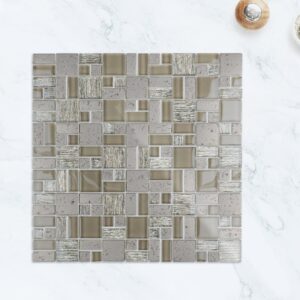 Grey Square Stone Glass Mosaic Tile Lndoor Kitchen Bathroom Wall Decoration Tiles Stone Mosaic Factory