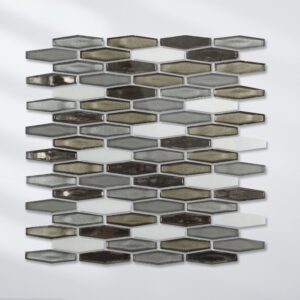 Hexagonal rhombus White and brown Glass Mosaic Tile Kitchen Bathroom Wall Decoration Tiles Factory Wholesale