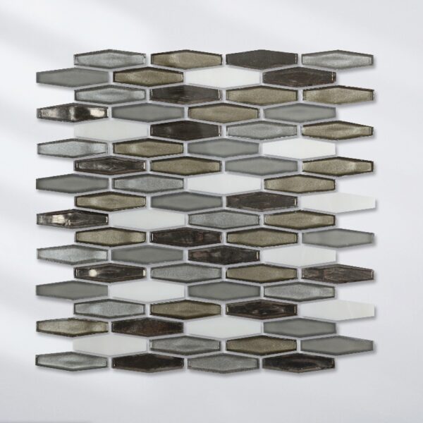 Hexagonal rhombus White and brown Glass Mosaic Tile Kitchen Bathroom Wall Decoration Tiles Factory Wholesale