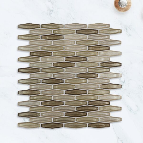 Hexagonal rhombus brown Glass Mosaic Tile Kitchen Bathroom Wall Decoration Tiles Factory Wholesale