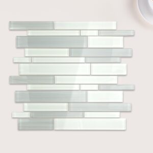 Irregular rectangle White grey Glass Mosaic Tile Kitchen Bathroom Wall Decoration Tiles Factory Wholesale