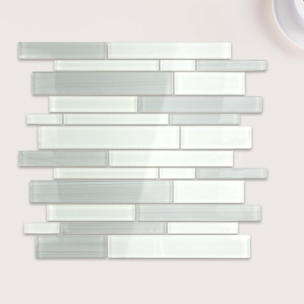 Irregular rectangle White grey Glass Mosaic Tile Kitchen Bathroom Wall Decoration Tiles Factory Wholesale