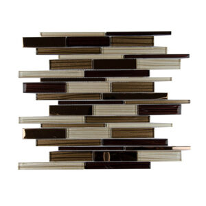 Contemporary Linear Brown Glass Mosaic Tile Backsplash Kitchen Wall Tiles for Hotel Room Parquet Graphic