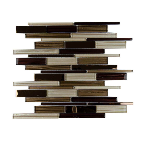 Contemporary Linear Brown Glass Mosaic Tile Backsplash Kitchen Wall Tiles for Hotel Room Parquet Graphic