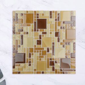 Yellow Square Stone Glass Mosaic Tile Lndoor Kitchen Bathroom Wall Decoration Tiles Art Mosaic