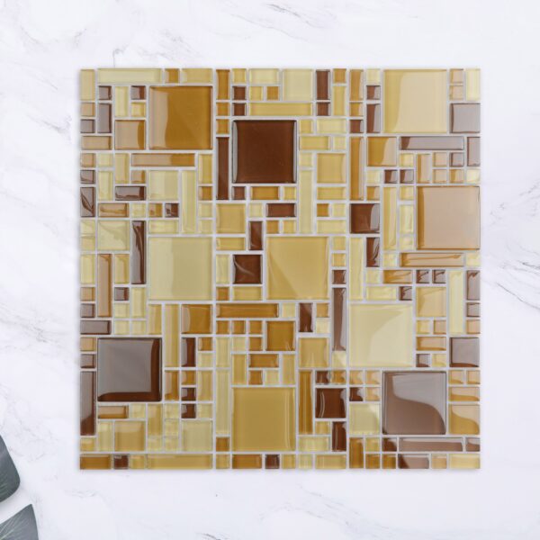 Yellow Square Stone Glass Mosaic Tile Lndoor Kitchen Bathroom Wall Decoration Tiles Art Mosaic