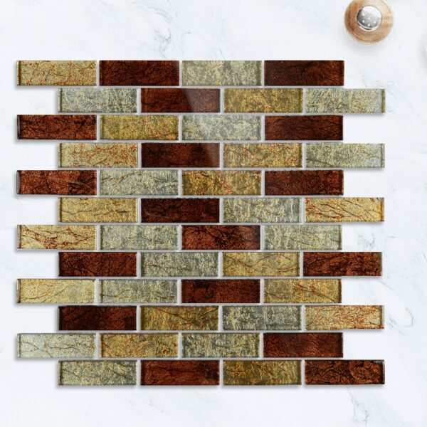 Golden and copper colors are paired with rectangles Glass Mosaic Tile Kitchen Bathroom Wall Decoration Tiles Factory Wholesale